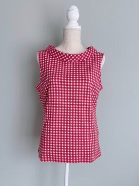 Talbots Red n White Gingham Sleeveless Boatneck Top sz Large